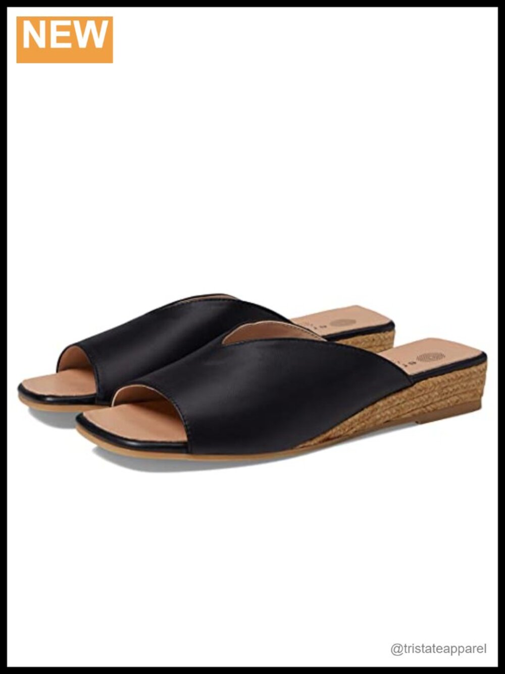 Leather Wedge Sandals Slip-On Open Square Toe Comfort Mules